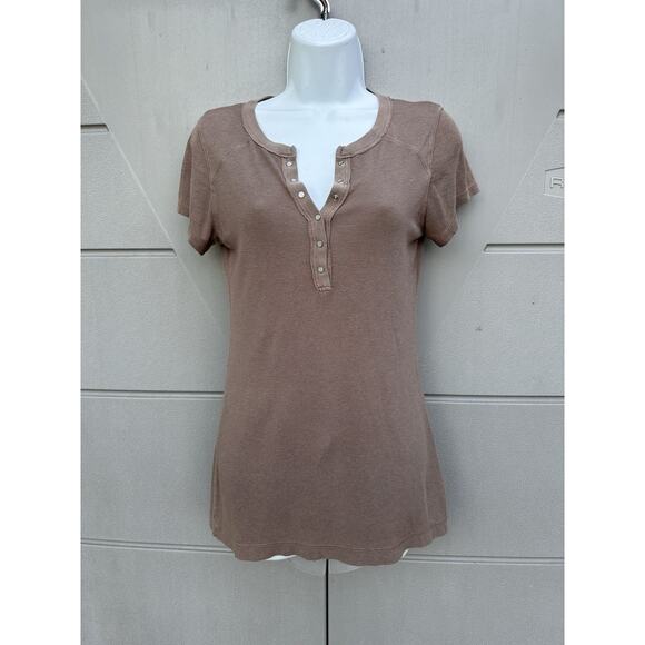 Vintage Y2K Crown Jewel Brown Henley short sleeve Tshirt Sz M Pima Cotton Modal - Picture 1 of 9